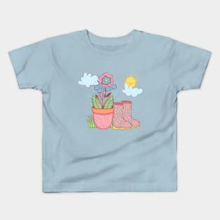 Little wellie garden scene Kids T-Shirt